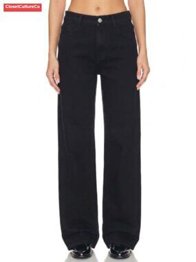 High Waisted Straight Leg Jeans Washed Denim Five Pocket Casual